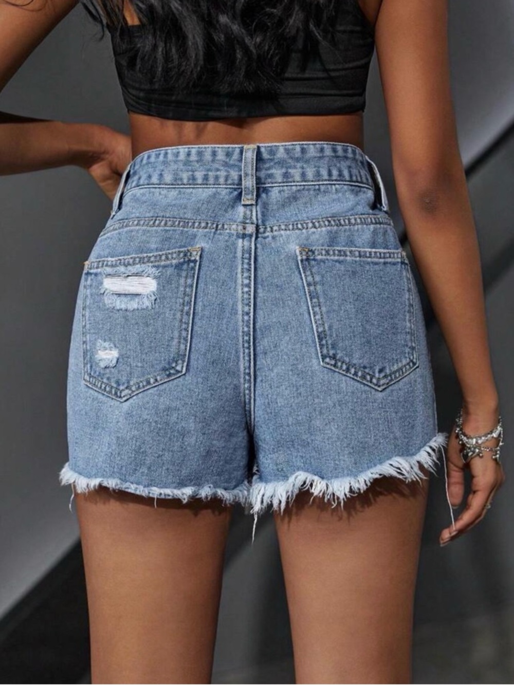 SHEIN Asymmetrical Ripped Denim Short - Picture 4 of 8